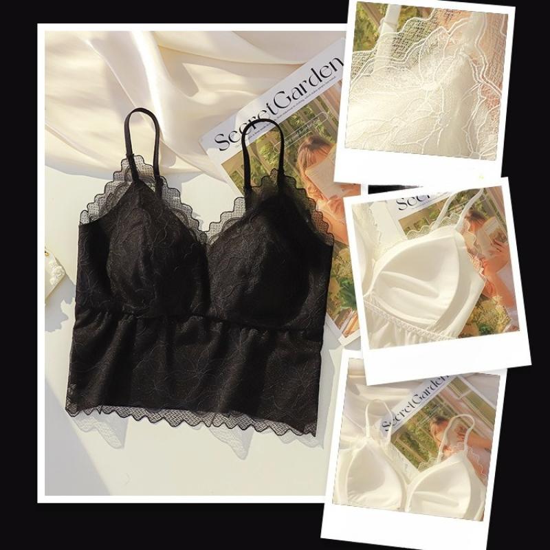 Women Lace Bras Top Comfortable Bralette Solid Color Sexy Underwear Vest Female Hollow Out Wireless Lingerie Seamless Bra