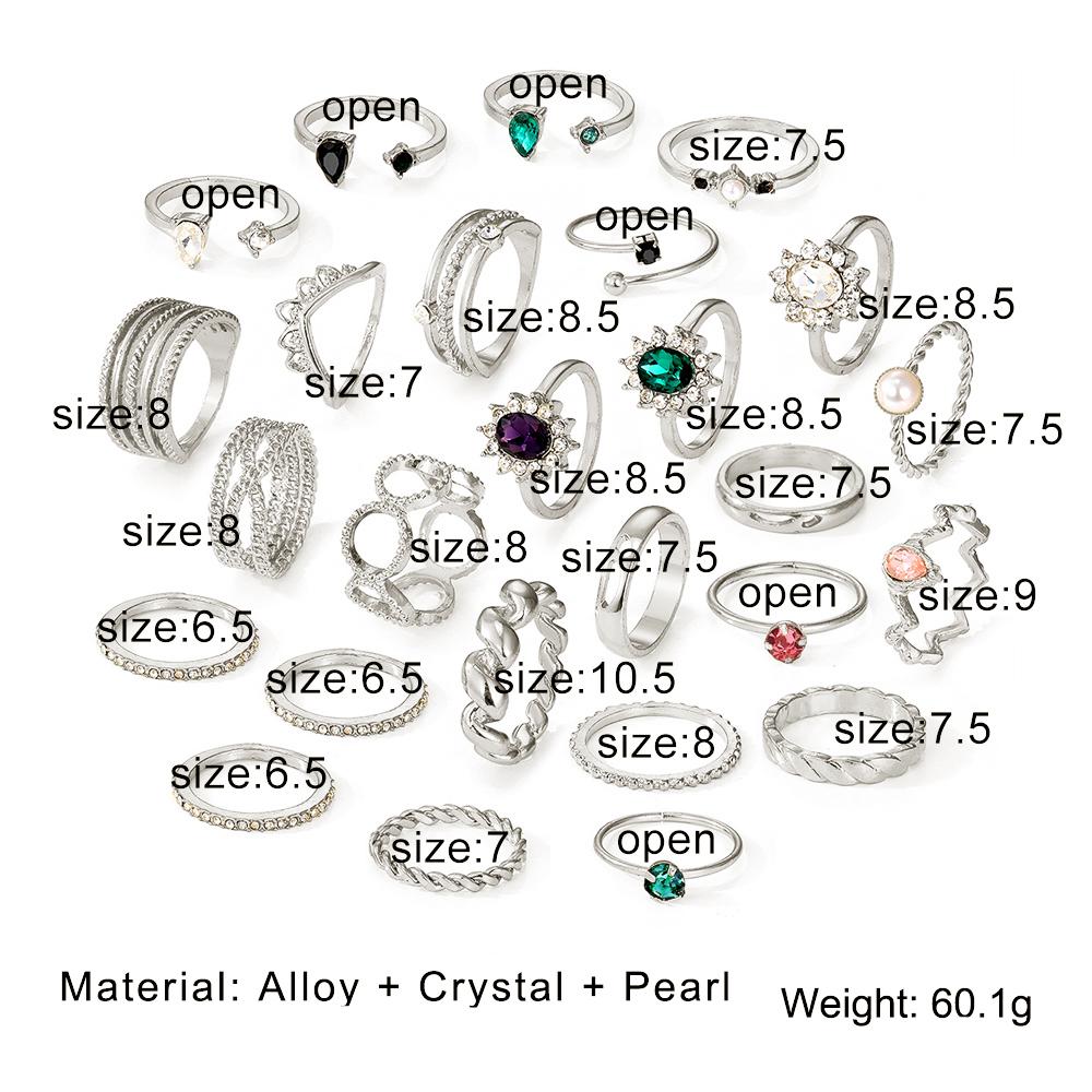 26 шт., модные женские элегантные аксессуары, роскошные комплекты с бриллиантами и изумрудами, праздничная одежда для девочек, аксессуары, открытый многослойный набор колец, комбинированный набор