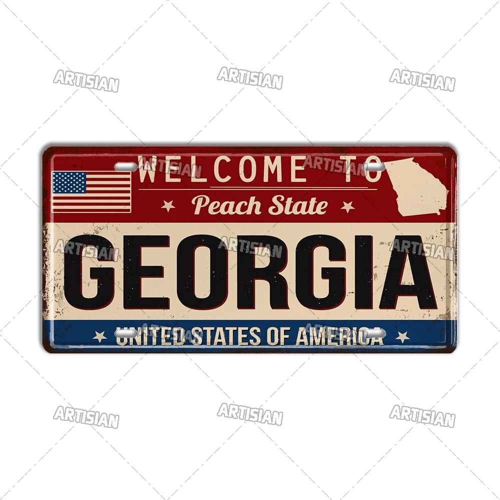 Artisian USA License Plate US Welcome To Metal Sign Landmark City State Decorative Plaque Wall Decor Garage Bar Pub Club Hotel