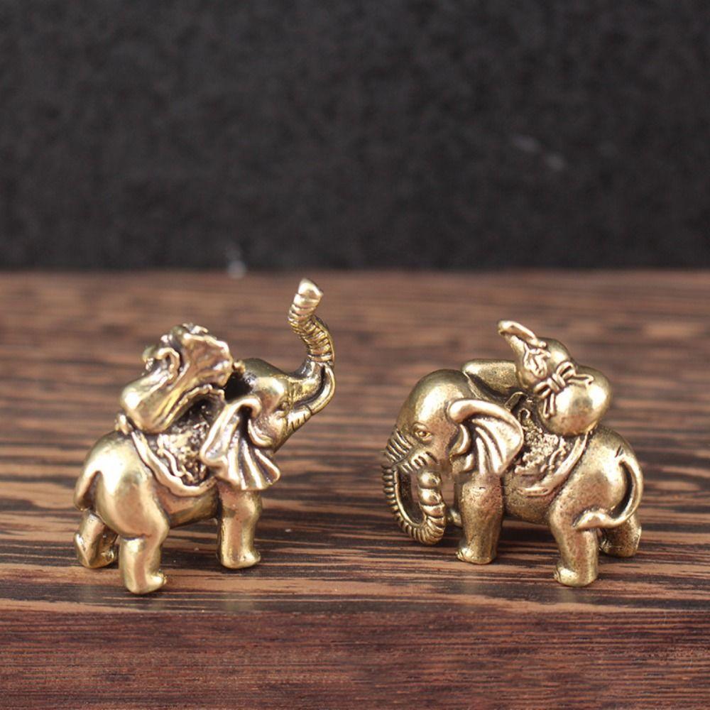 Solid Lucky Elephant Statue Gourd of Wealth Copper Animal Sculpture Tea Pet