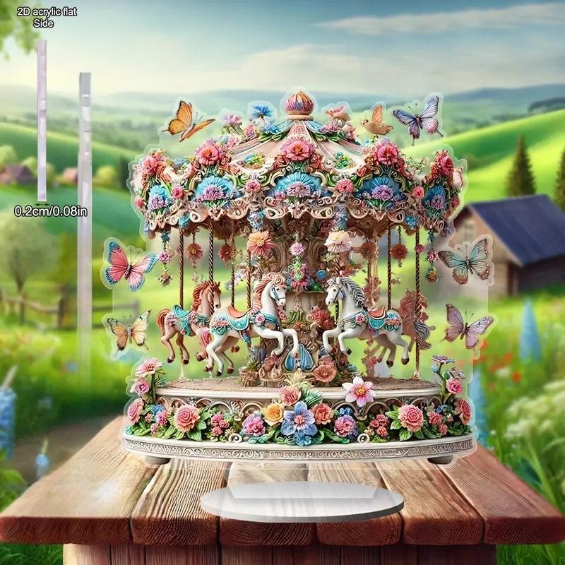 2D плоская акриловая музыкальная шкатулка-карусель, Декорация для помещений и улицы - Батарейки/электричество не требуются, Бесплатная дневная декорация, Магазин