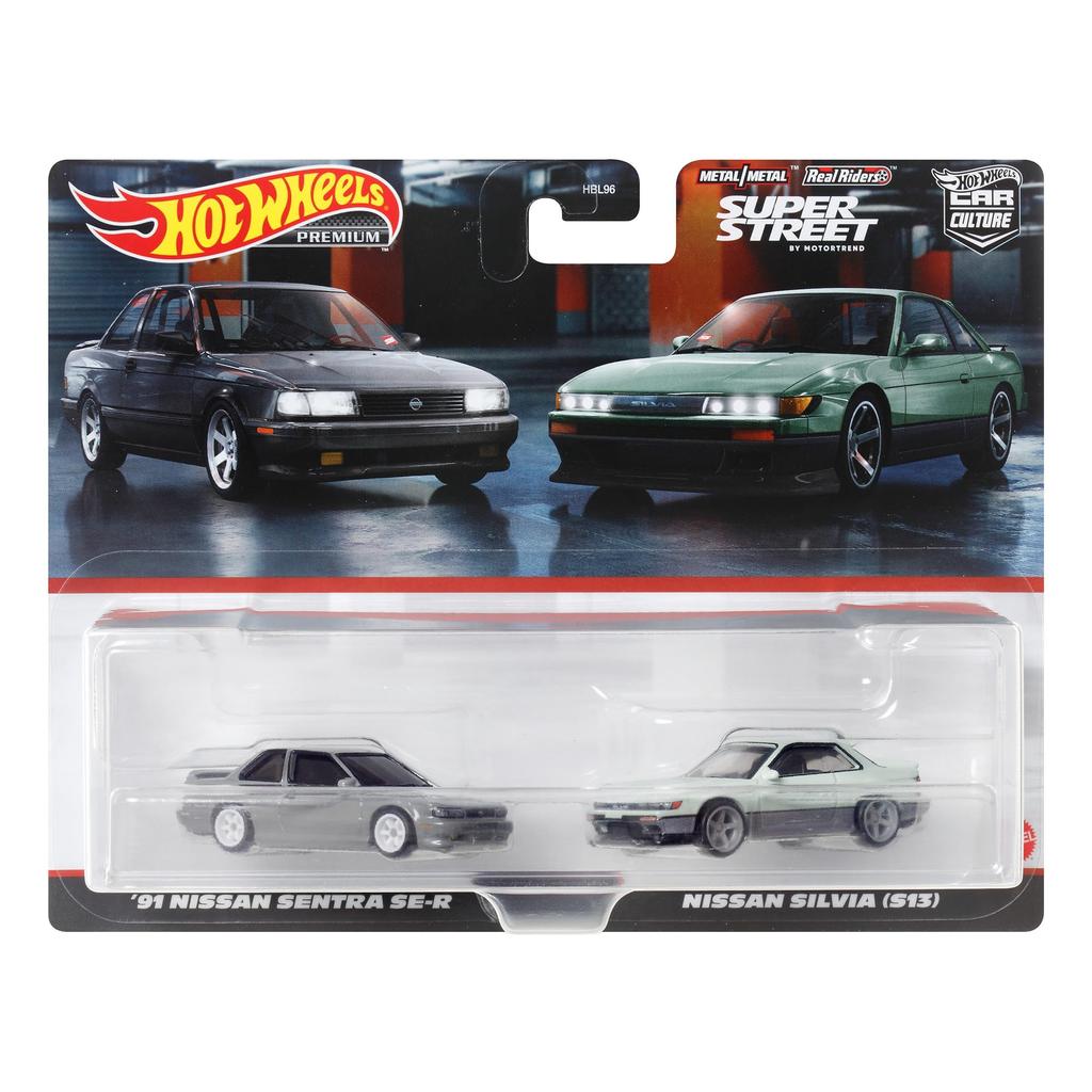 Hot Wheels Premium 2 Pack Nissan Sentra Silvia Years Old and HYF04 '91 SE-R/Nissan (S13) [Mini Car] [3 Up]
