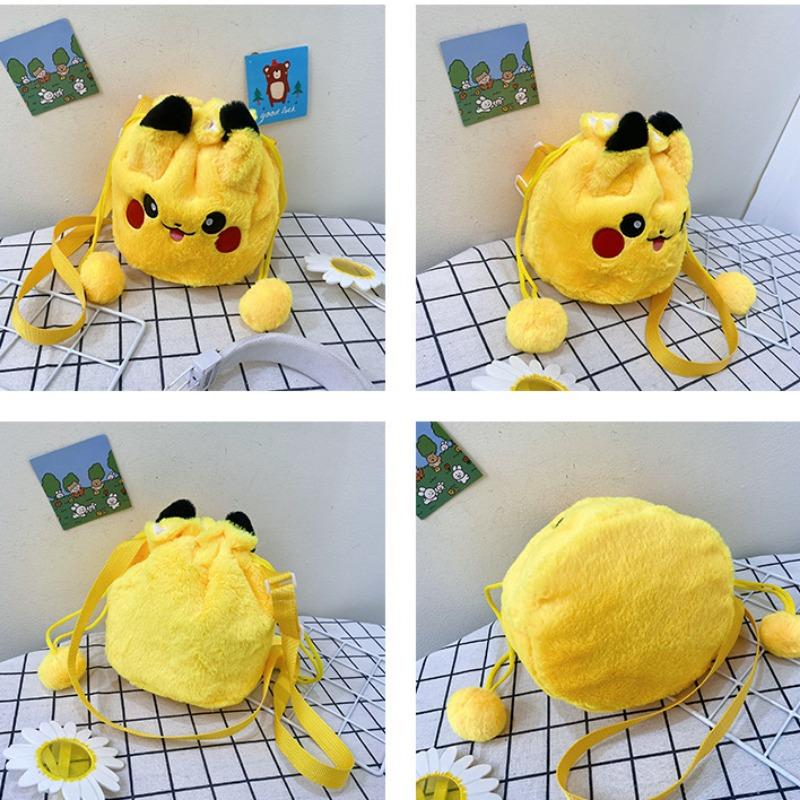 New Pikachu Drawstring Plush Bag Lovely Funny Girls Boys Student Compact Makeup Storage Travel Outdoor Cartoon Gift Bag