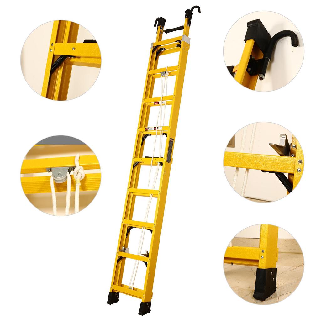 Изолированная телескопическая лестница с железными ножками и поперечиной из алюминиевого сплава - Стеклопластиковая подъемная лестница для электрика