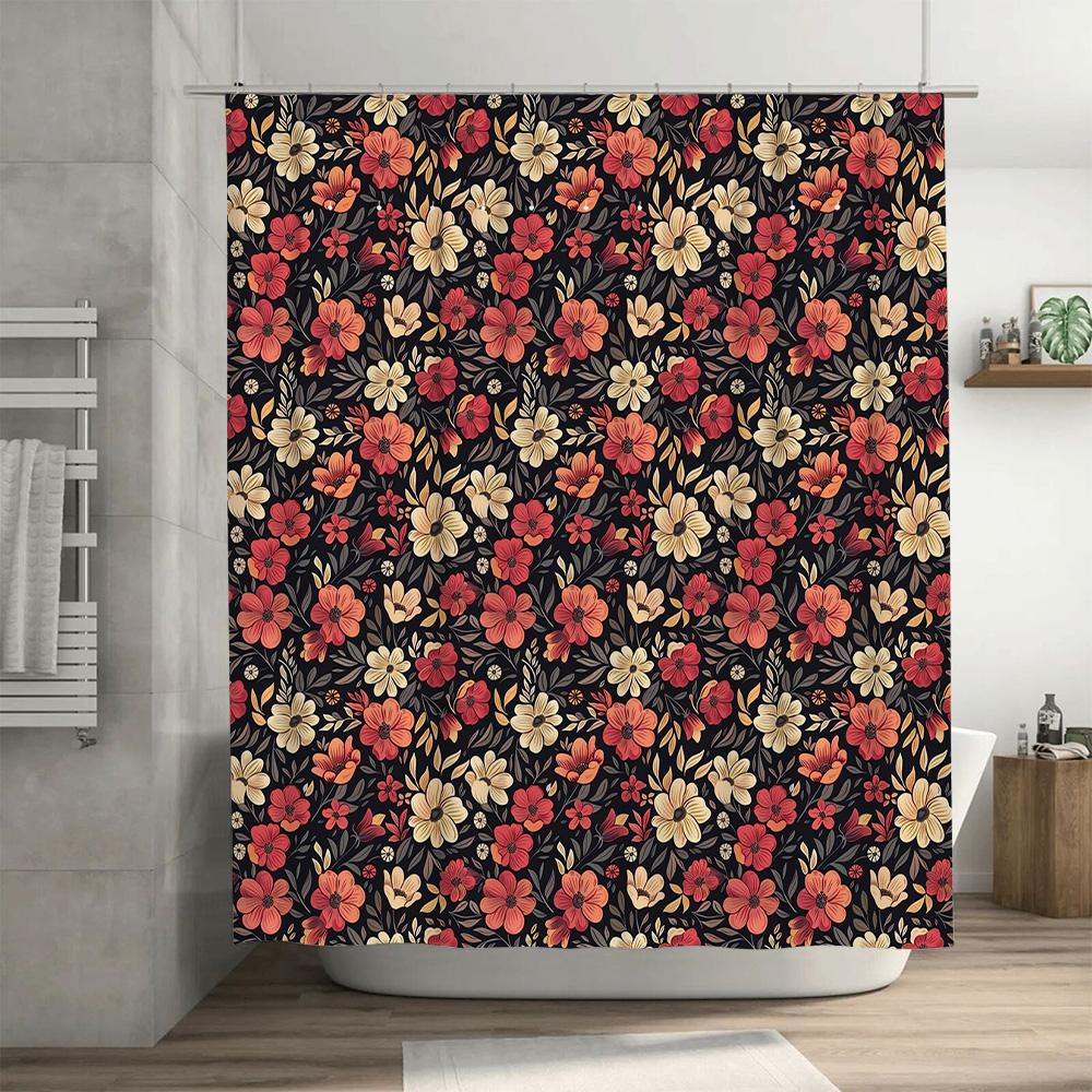 Colorful Floral Shower Curtain Set Bathroom Decor Waterproof Customizable Size Options Available