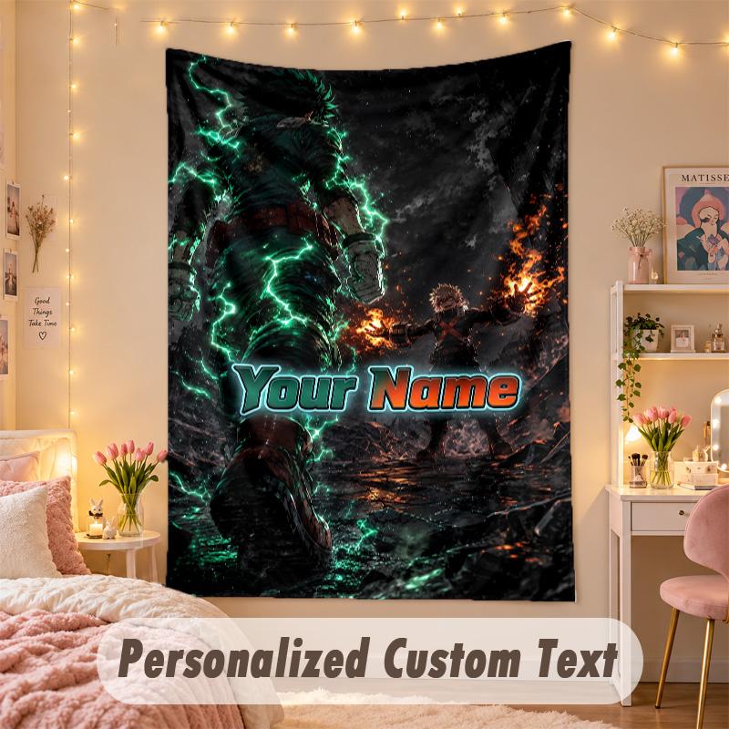 Custom Personalized Tapestry,My Hero Academia Print Custom Name Text Wall Art Hanging for Bedroom