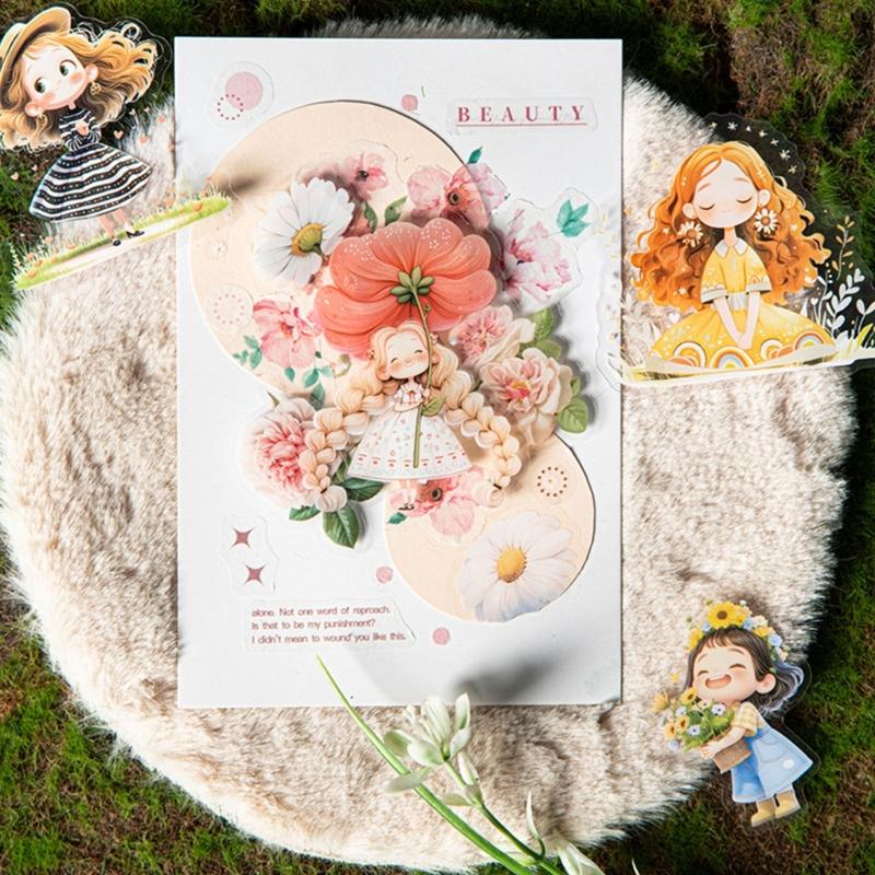 Наклейка для журнала Наклейка с мультяшной девочкой Наклейка для скрапбукинга Наклейка с пейзажем Наклейка с цветами Декоративная наклейка