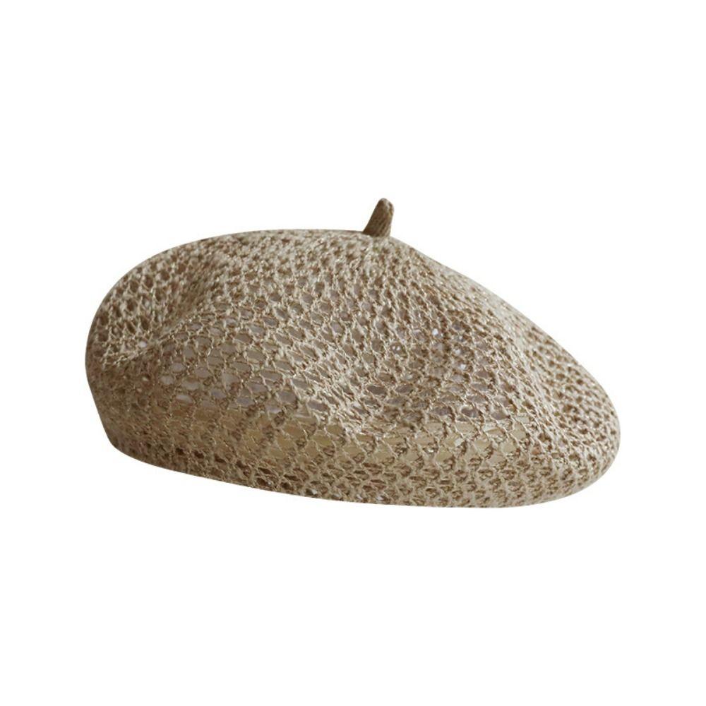 Hollow Knitted Hollow Beret Bright Thread Pumpkin Hat Elegant Painter Hat Spring Season