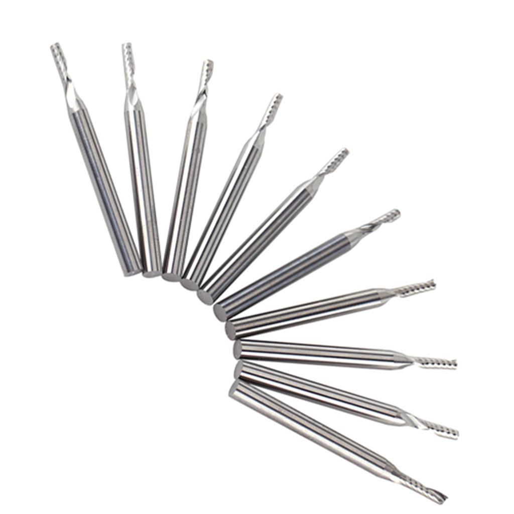 10pcs 1 8   Shank Tungsten Carbide End Mill CNC Engraving Tools Single Flute Spiral Bit