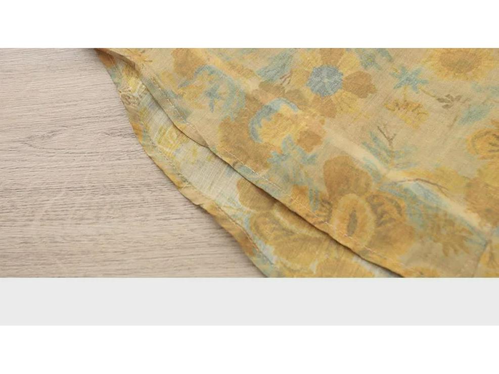 Женский летний костюм-двойка из хлопка и льна с цветочным принтом и короткими рукавами 2023 года — свободный крой, облегающее платье в корейском стиле