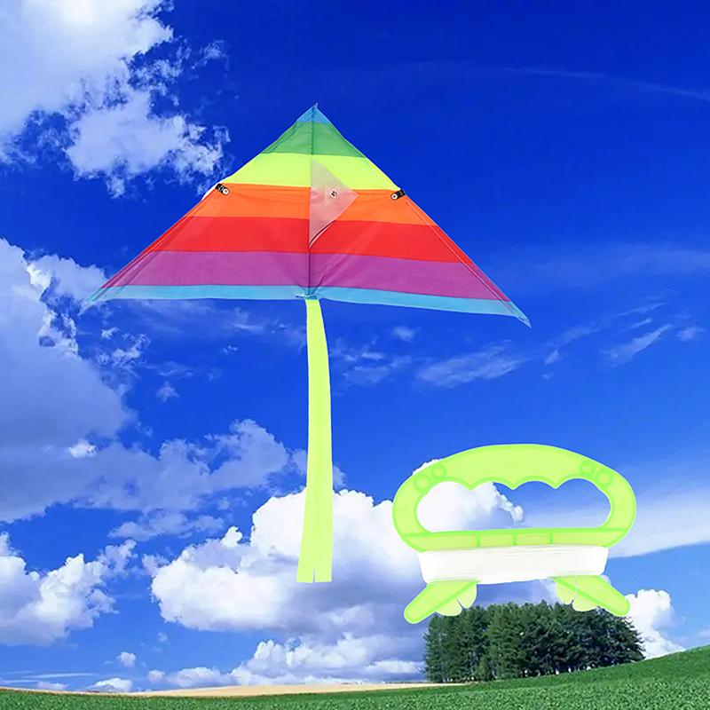 Colorful Triangle Rainbow Kite Flying Toys Kite For Children Kids With 30M Kite String Outdoor Fun Sports Kites Toys