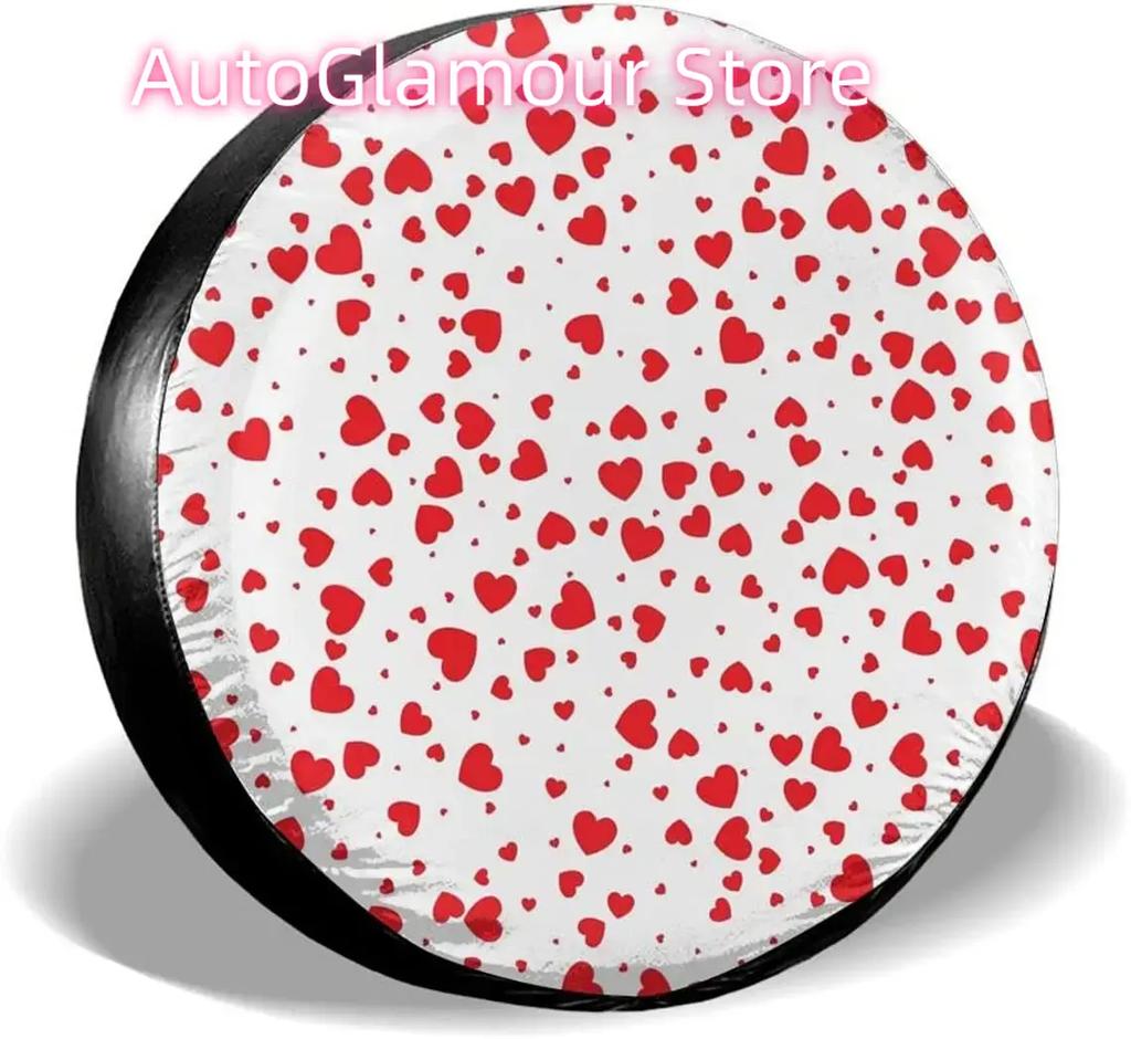 Delumie Red Small Hearts Cool Spare tire Covers Wheel Protectors Weatherproof Universal for Trailer Rv SUV Truck Camper Travel T