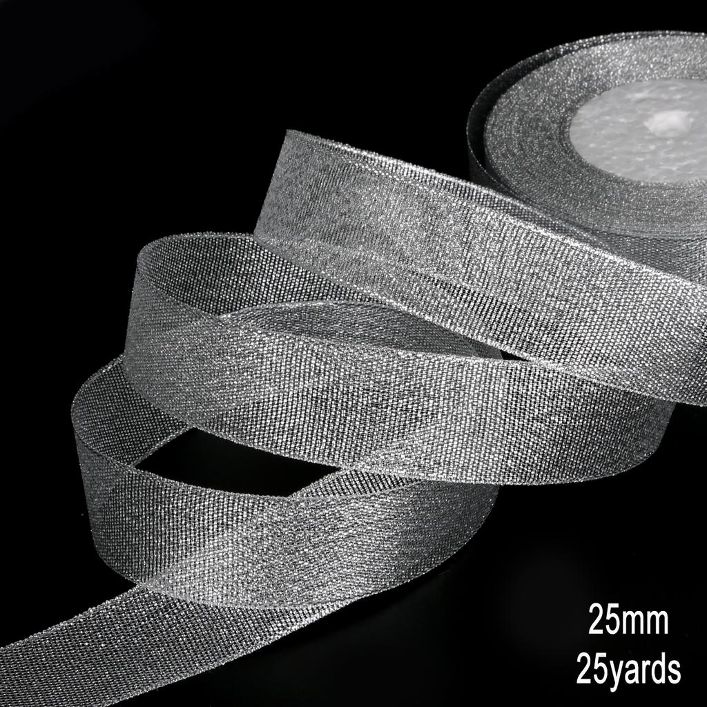 1Pcs Gold/Silver Silk Satin Organza Glitter Ribbon 7-38mm Onions Belt for Wedding Cake Gift Package