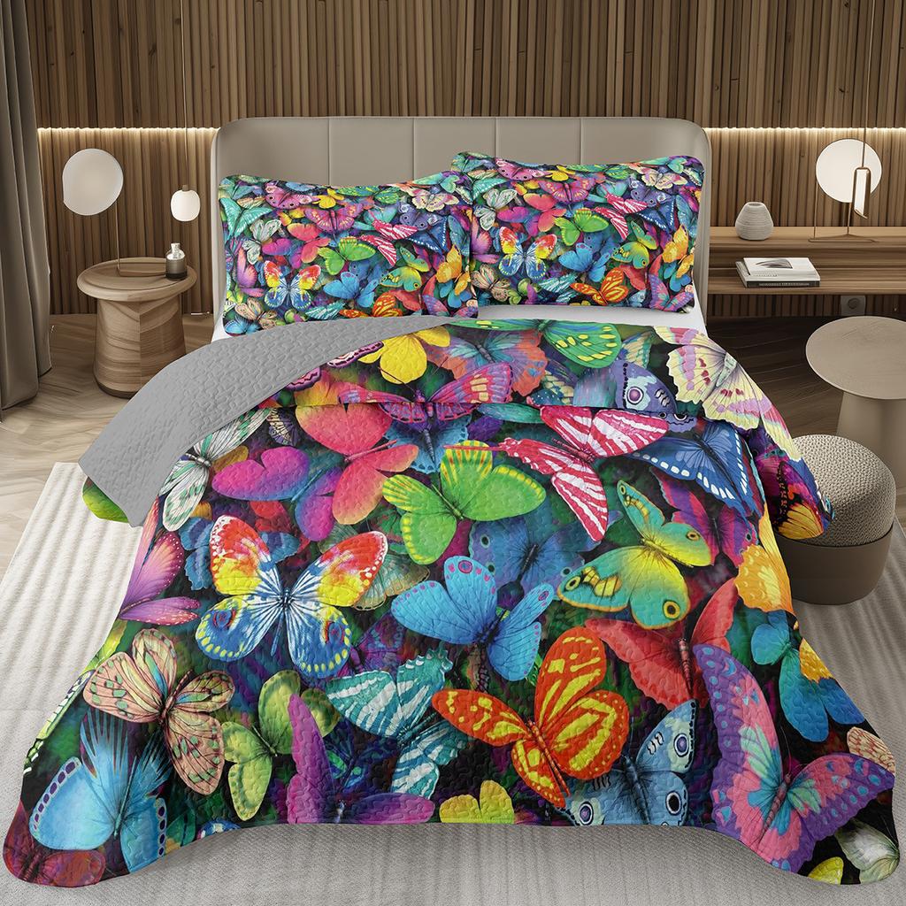 Покрывало с бабочками Твин/Квин/Кинг Акварельный ботанический цветочный стеганый двусторонний комплект постельного белья в стиле фэнтези