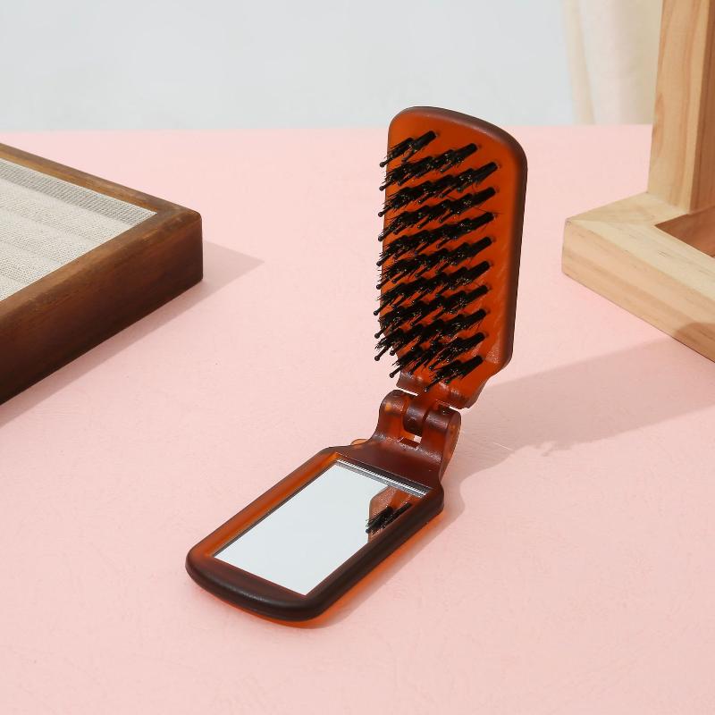 Mirror Portable Pocket Mane Bristle Hair Brush Combs Collapsible Travel Massage Comb Hair Styling Tools Salon Makeup Combs