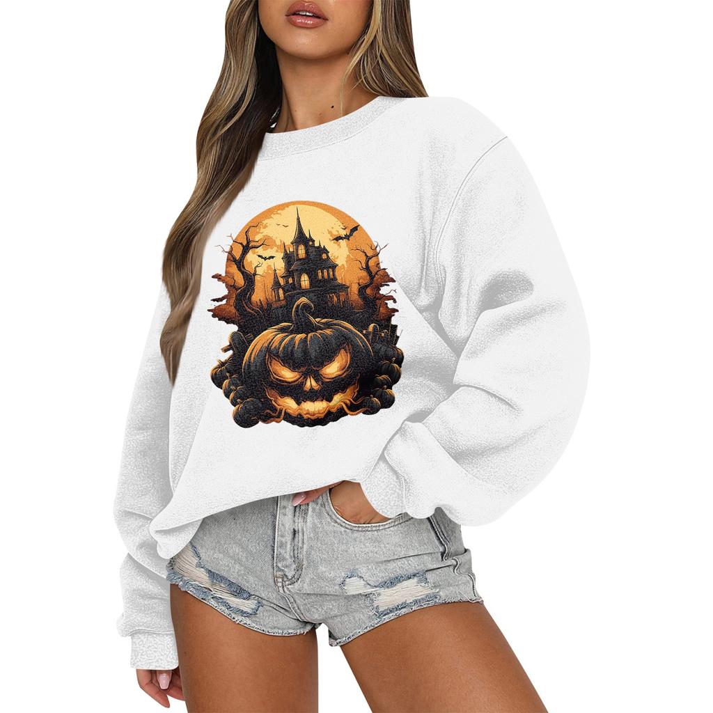Женский повседневный модный трикотажный спортивный топ с длинными рукавами, свободный крой, Хэллоуин