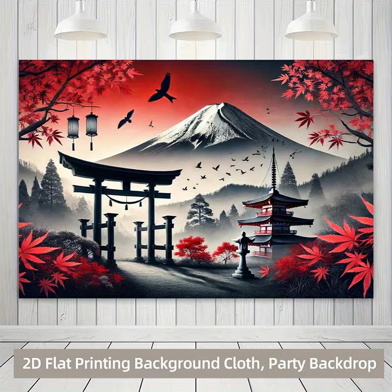 2D Traditional Japanese Temple with Mount Fuji Backdrop Cloth