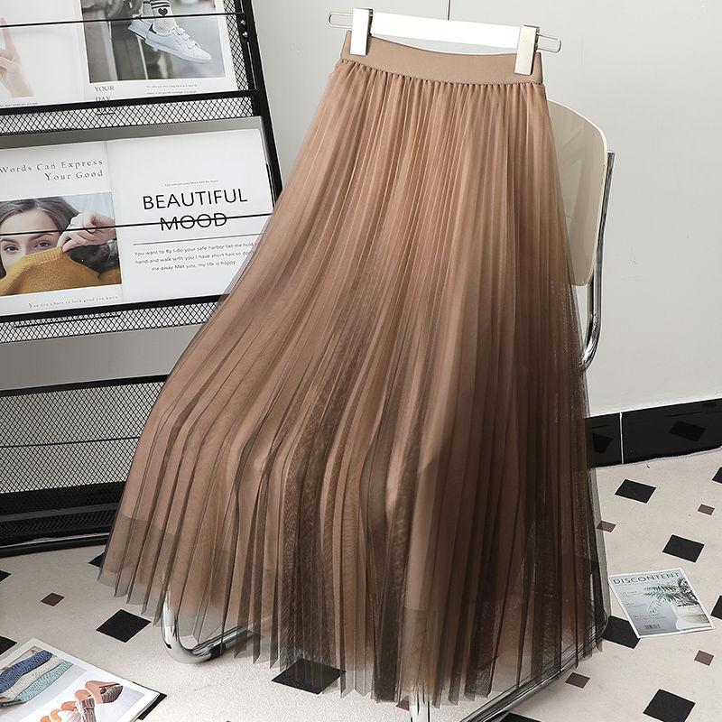 Летняя повседневная сетчатая юбка градиентных цветов со складками для женщин