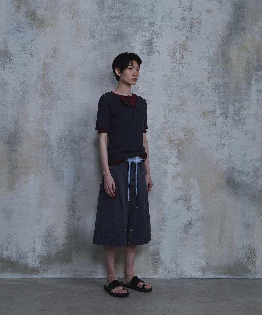 PARADIGMFILM [Ep.02] Slub Layered Henley Neck Knit Top (Charcoal)