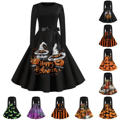 Женское повседневное модное платье с длинным рукавом и принтом, вечернее повседневное платье с круглым вырезом