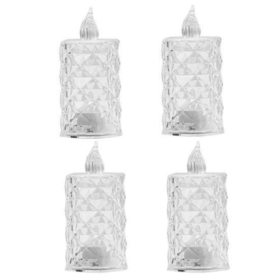 4Pcs Crystal Flameless Candle Lights LED Tealight Candles Battery-Operated Twinkling Light Fake Candles for Weddings Home Decor