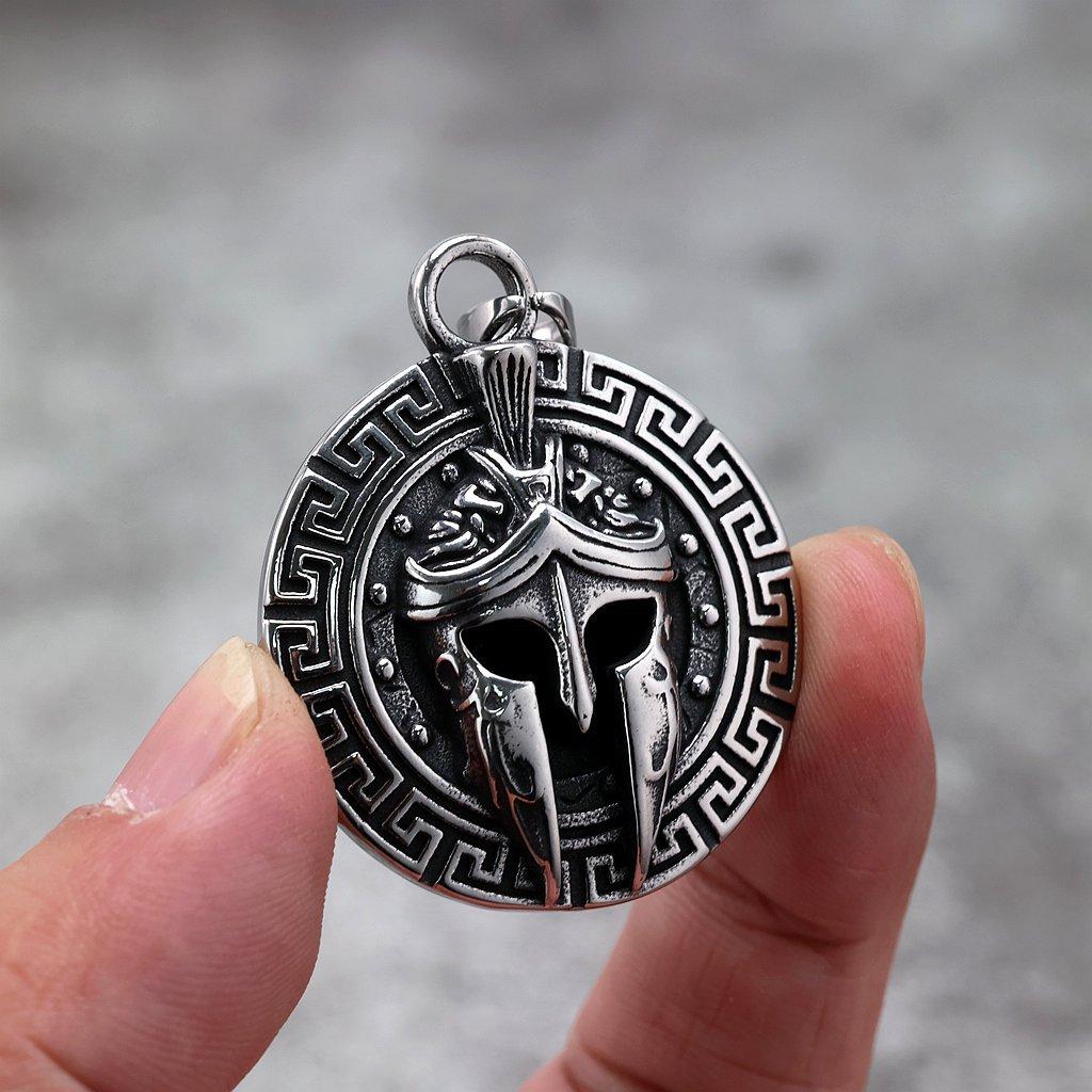 Antique Spartan Warrior Mask Stainless Steel Mens Pendant Necklace Single Sided Design