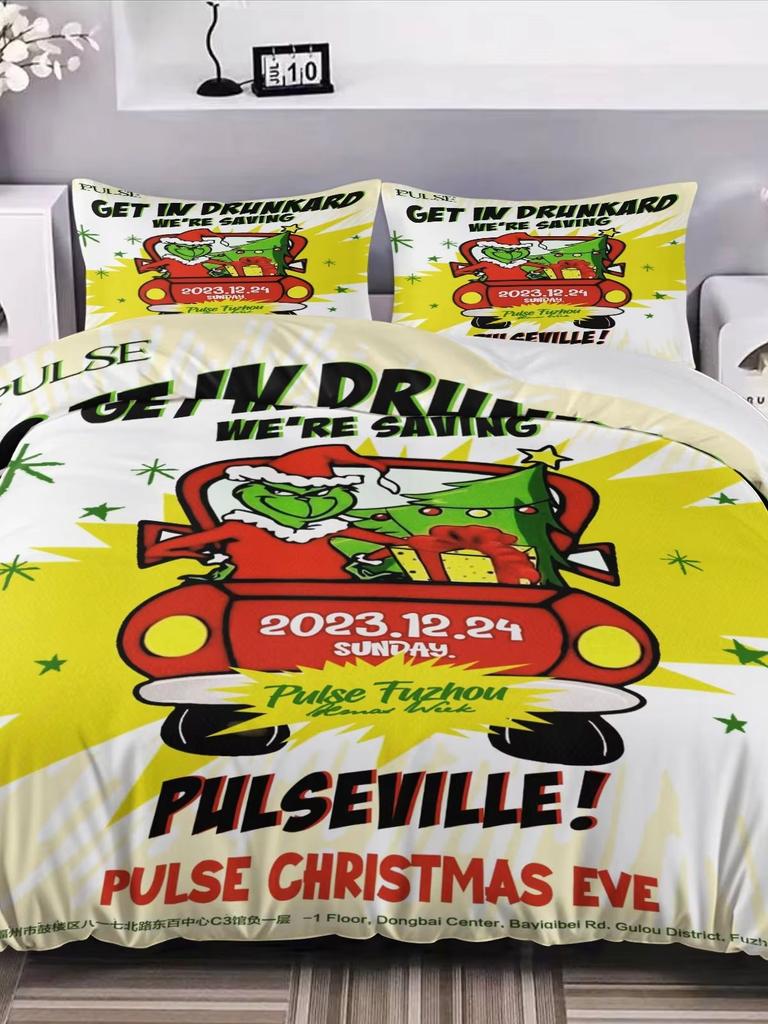 NEW Green Monster Stole Christmas Comfort Bedding Set Bedding Set Grinch Duvet Cover Set King Queen Size For Boys Girls Gifts