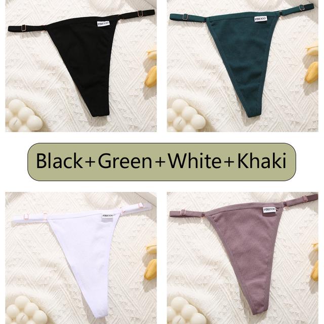 FINETOO 4Pcs Women Cotton Thongs Adjustable Low Waist Underpants Sexy Female G-string Seamless Bikini Panties Underwear Lingerie