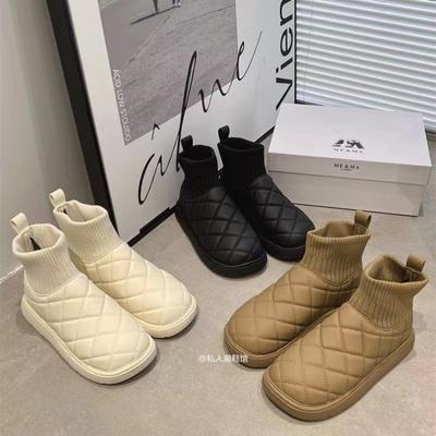 Винтажные универсальные зимние ботинки для женщин 2025 Новые зимние утепленные теплые хлопковые ботинки кремовые ботинки-буханки