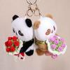 Yousheng Panda Holding Flowers Keychain Cute Plush Stuffed Animal with Knitted Bouquet Soft Plush Bag Charm Good Luck Ornament Gift