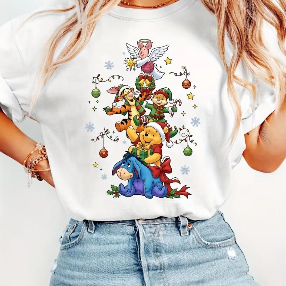 Christmas Winnie The Pooh Tigger Piggy Eeyore Wearing A Santa Hat Four Seasons Unisex Tshirt Cotton Comfortable