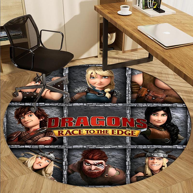 How to Train Your Dragon Pattern Round Rug, Indoor/Outdoor Mat, for Picnic, Gameroom, Bedroom, Office, Living Room, Home Decor Carpet, Birthday Gift