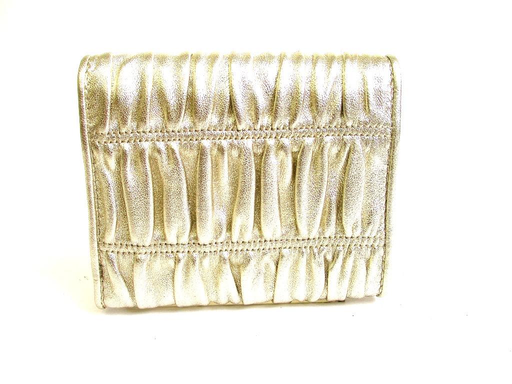 Authentic PRADA Champagne Gold Leather Trifold Wallet Compact Wallet #b325 Open box