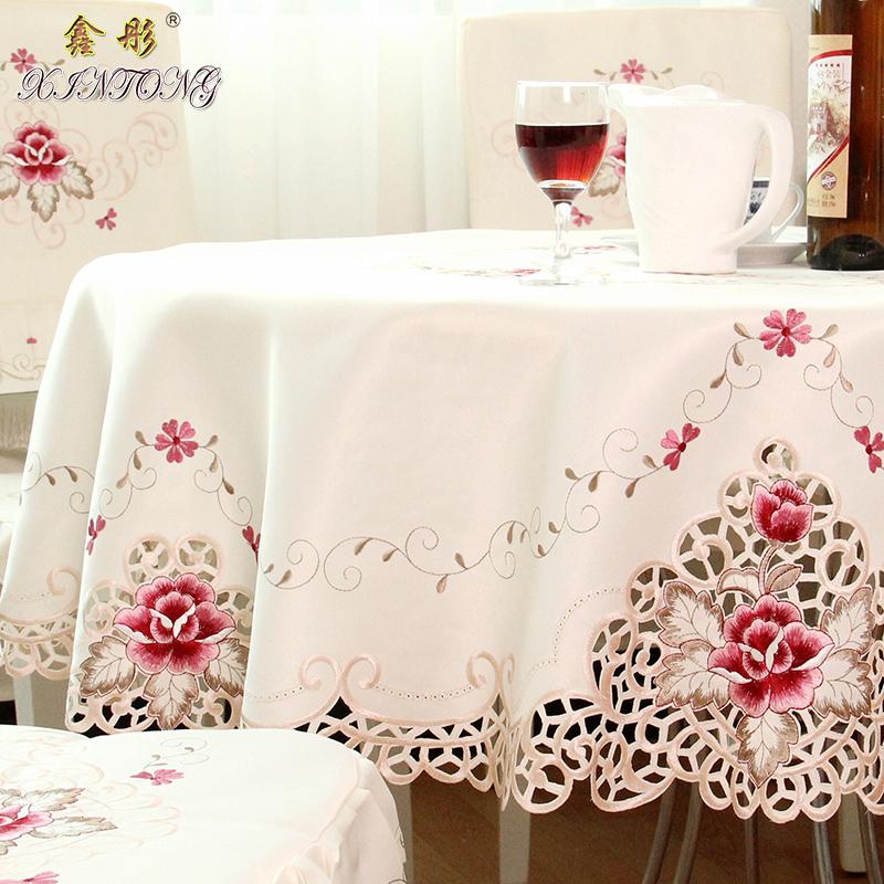 Round Table Cloth European Garden Embroidered Shape Dining Tablecloth Rose Flower Tea Carbinet Cover Cushion Wedding Decoration