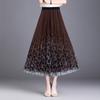 Юбка миди для женщин Yousheng, эластичная юбка А-силуэта с высокой талией, сетчатая пряжа с леопардовым принтом, осенне-зимняя юбка, свободная плиссированная юбка