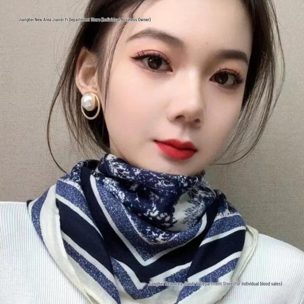 Женский шелковый шарф с магнитной застежкой: Универсальный квадратный платок, хлопково-льняная защита шеи, универсальная треугольная подвеска-шарф на шею.