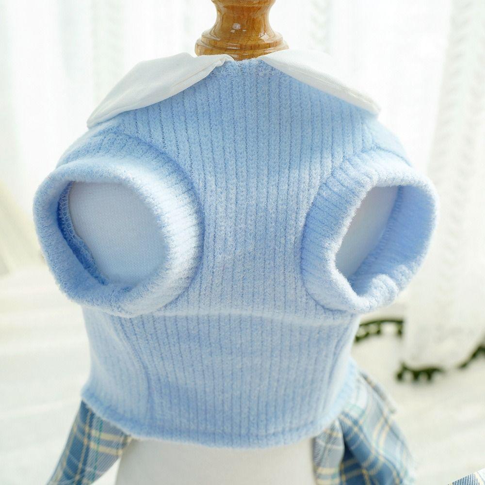 Knitted Cat Clothes Comfortable Design Dog Dress Thicken Pet JK Plaid Skirt  Small Medium Dogs