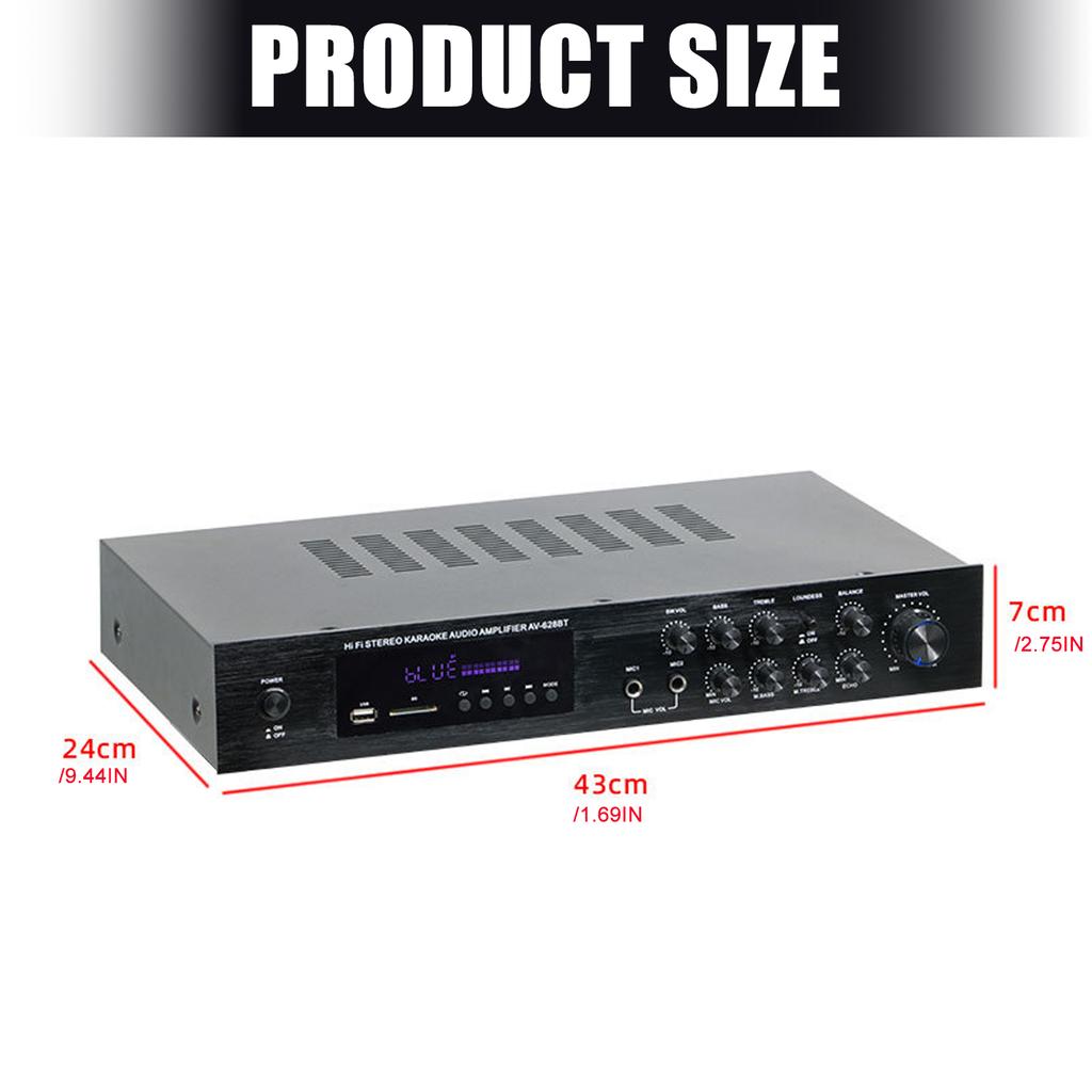 Музыкальный усилитель 120x2 Вт+80 Втx2+80 Вт с поддержкой Bluetooth 5.1, слотом для USB-карты и FM-радио для домашнего развлечения