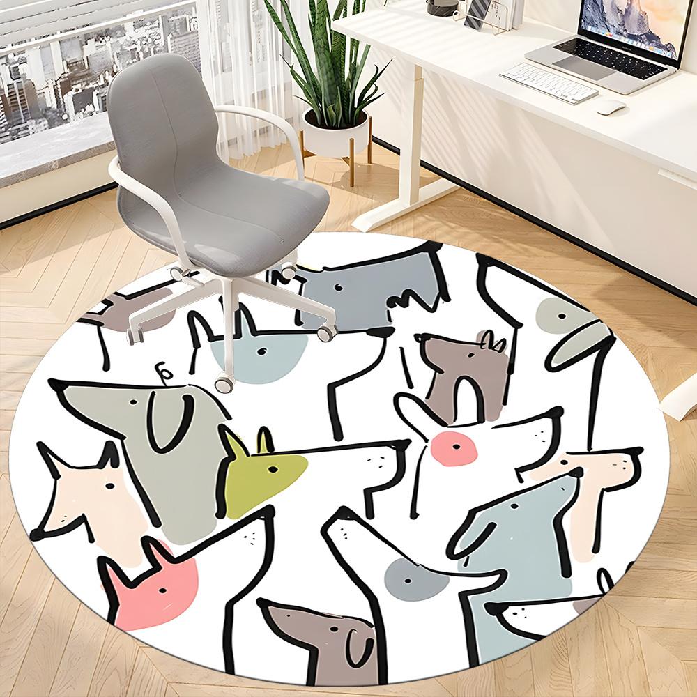 1pc Puppy Party Office Round Area Rug, Indoor Mat Suitable ForOffice, Under Office Chairs Bedroom Living Room Home Decor, Room Deco 110