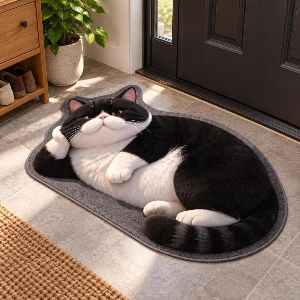 Diatomaceous Earth Lifelike Cat Floor Mat Non-slip Bedroom Door Rug Bathroom Carpet Home Decor
