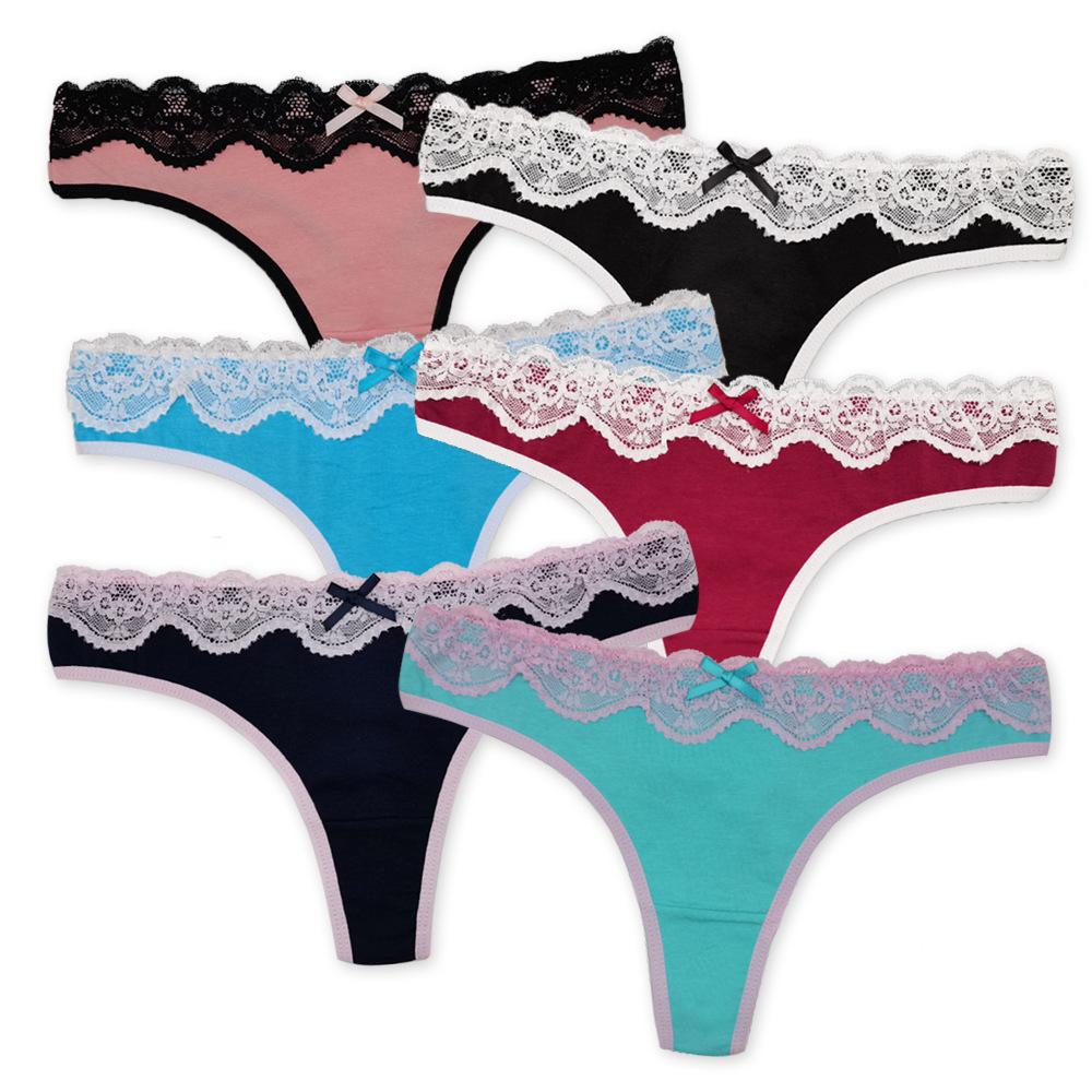 Женские хлопковые стринги, кружевные трусики-стринги, нижнее белье, женские трусы, сексуальное женское белье, брюки, нижнее белье, дамы с низкой посадкой, 6 шт./лот