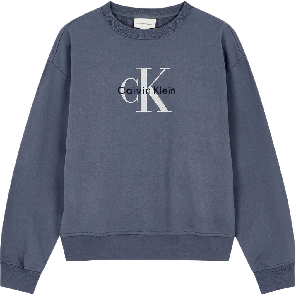 Calvin Klein Свободная толстовка с круглым вырезом и длинным рукавом с буквенным логотипом для женщин Темно-синяя 47B234G-FCG