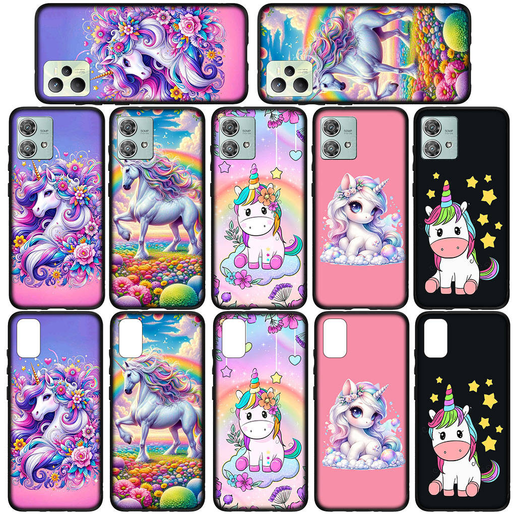 Чехол для телефона Samsung Galaxy S24 S23 iPhone 16 15 14 Plus X Xiaomi Redmi Note 13 12 11 Pro Max 8 9 10 13c XR Huawei OPPO с милым рисунком единорога
