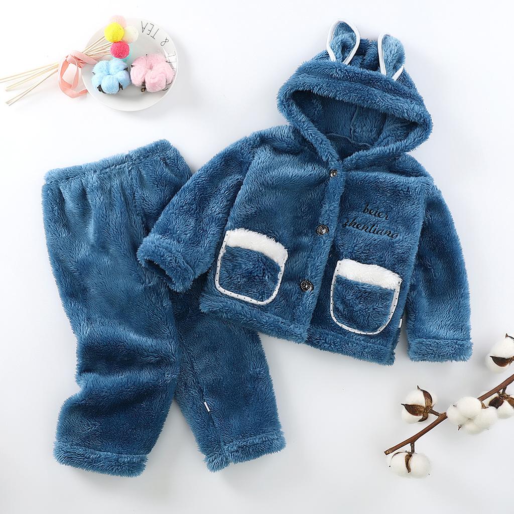 Autumn and Winter New Infant and Toddler Boys and Girls Anti Dirty Plush Fleece with Ears Cute Winter Set