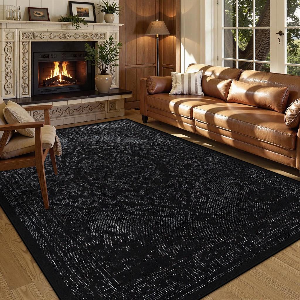 Persian American Black Carpet Large Area Living Room Decoration Home Retro Ethnic Bedroom Rug Cloakroom Lounge Soft Mat Washable
