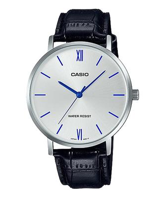Кварцевые часы серебристый x черный кожаный ремешок Overseas модель [Casio] мужские MTP-VT01L-7B1 [Товар]