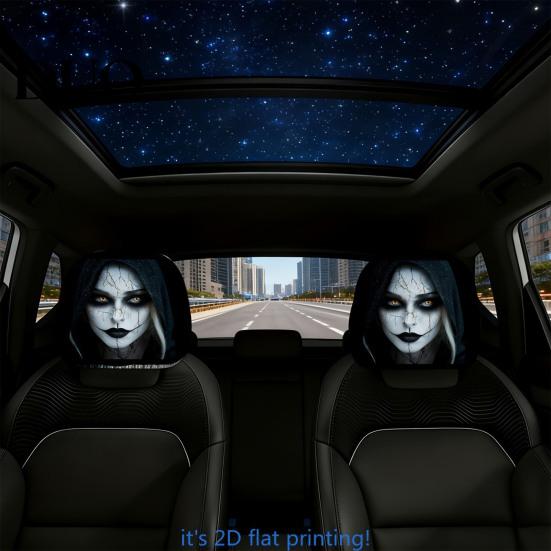 Car Seat Headrest Covers 2Pcs Halloween Scary Covers, Universal Auto Decorations Protector Interior Decoration Accessories for Cars SUVs Trucks Horror