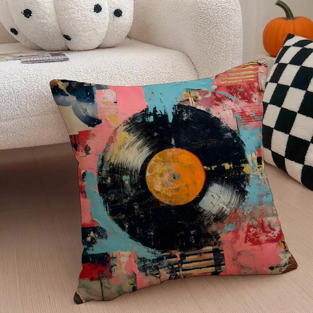 Vintage Vinyl Record Retro Music Cushion Cover Throw Pillow Cover Hidden Button Durable Polyester Chair Cushion