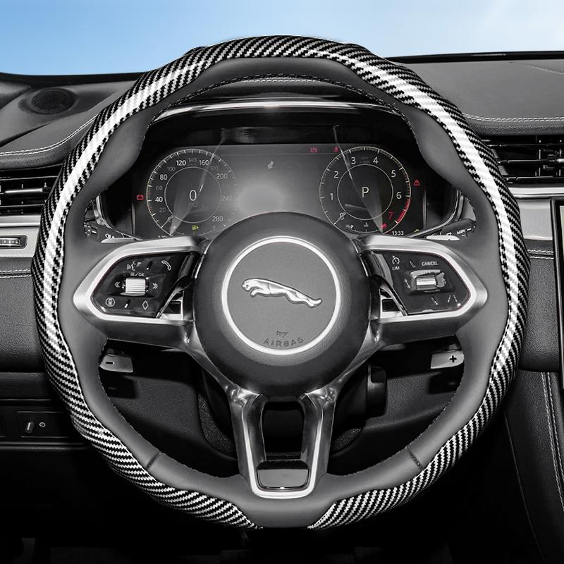 Suitable for Jaguar Carbon Fiber Texture Steering Wheel Cover, Snap-On Wave-Shaped Sporty Design, Durable Protective Case for I-Pace F-Pace E-Pace Xe