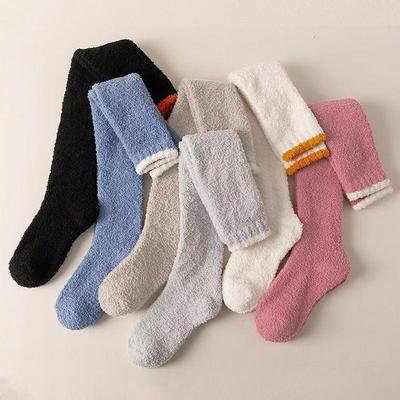 Зимние теплые носки выше колена из кораллового флиса для женщин, плюшевые носки для сна дома, длинные носки Jk Solid Soft Thigh High Fun Sock